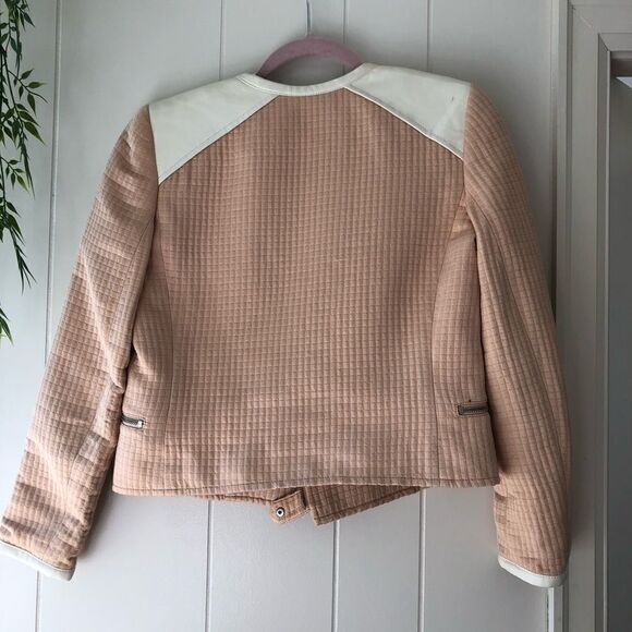 Club Monaco Quilted Bomber Jacket Peach White - Picture 3 of 11